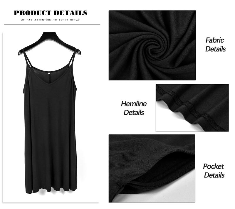 MISFAY Women's Summer Spaghetti Strap Casual Swing Tank Beach Cover Up Dress with Pockets (Black,L) - Image 4